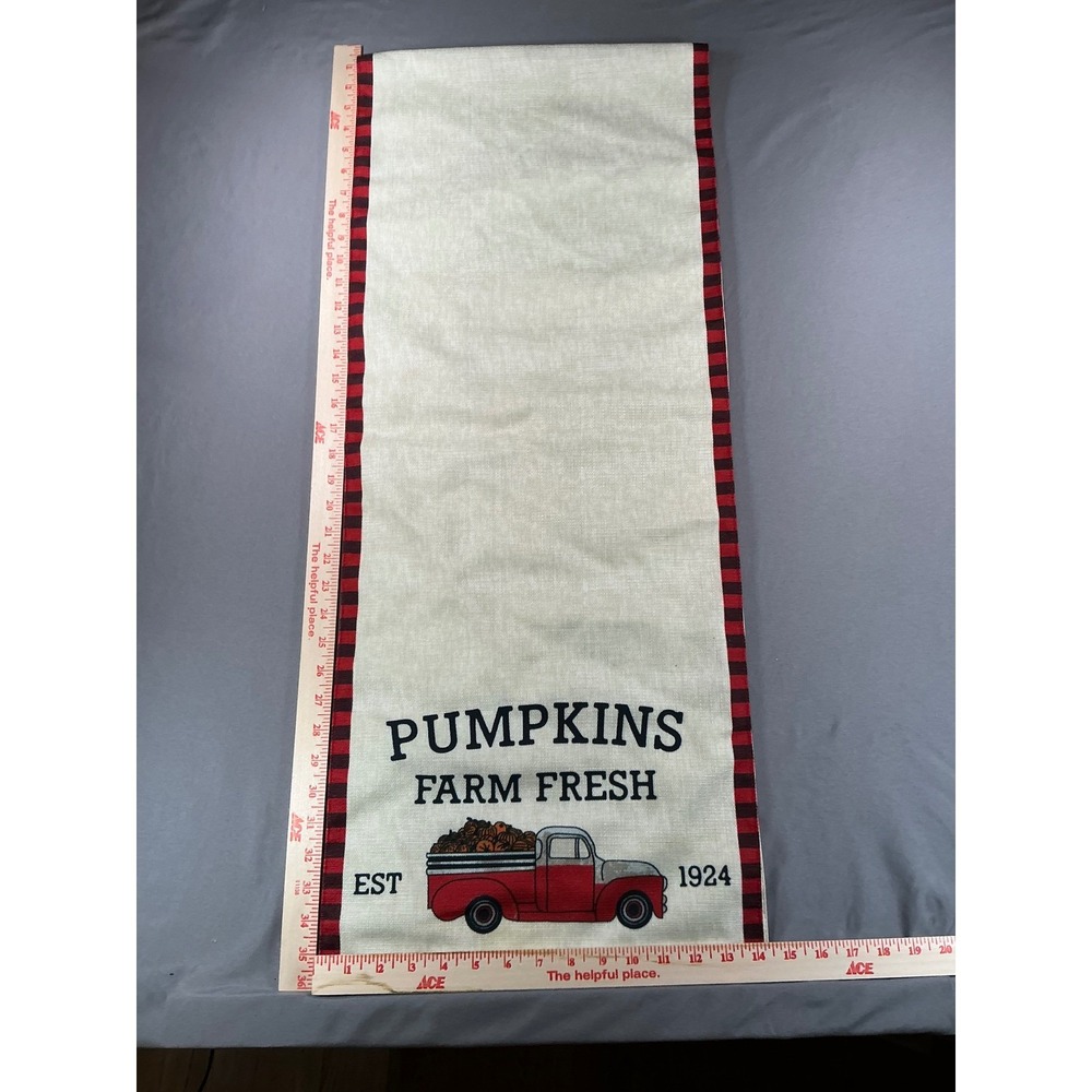 Pumpkins Farm Fresh Red Truck Table Runner Buffalo Plaid Burlap Fall Decor 70in - Picture 3 of 3